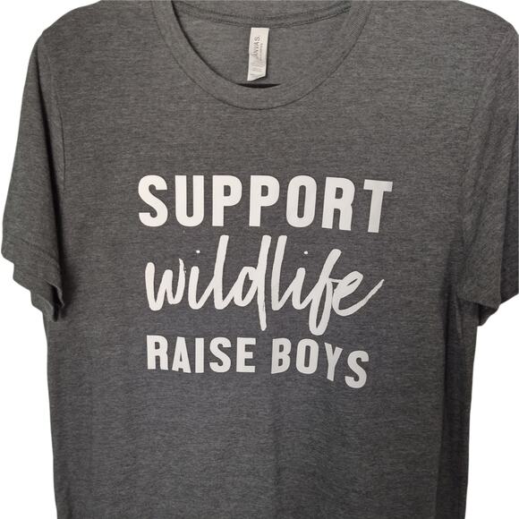 CANVAS Womens M Gray White Graphic Tee T-Shirt Top "Support Wildlife Raise Boys" - Picture 3 of 7